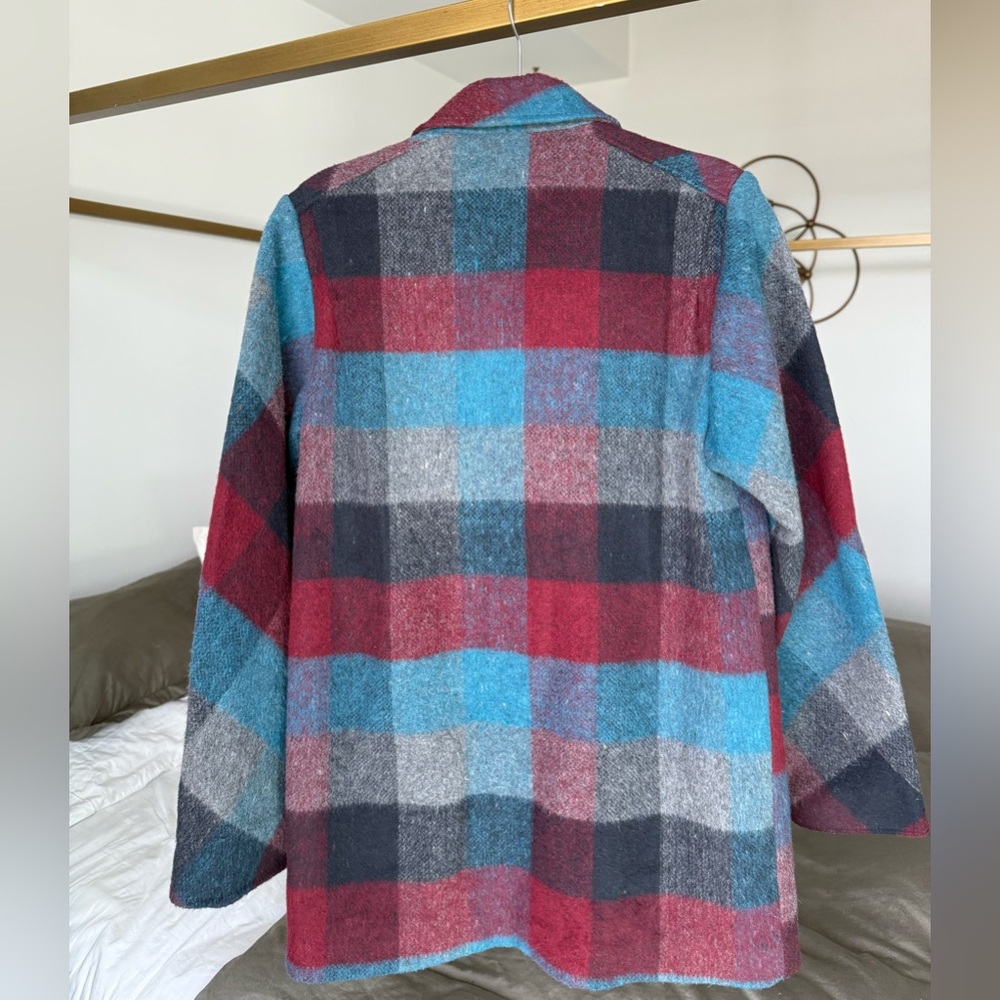 Vintage ShariLove Plaid Double Breasted Pea Coat Womens 12 Blue Academia Jacket - Picture 2 of 6